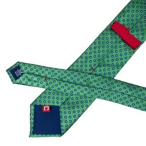 Chaps Silk Tie Mens Green Blue Geometric Medallion Dots Preppy Foulard Academia
